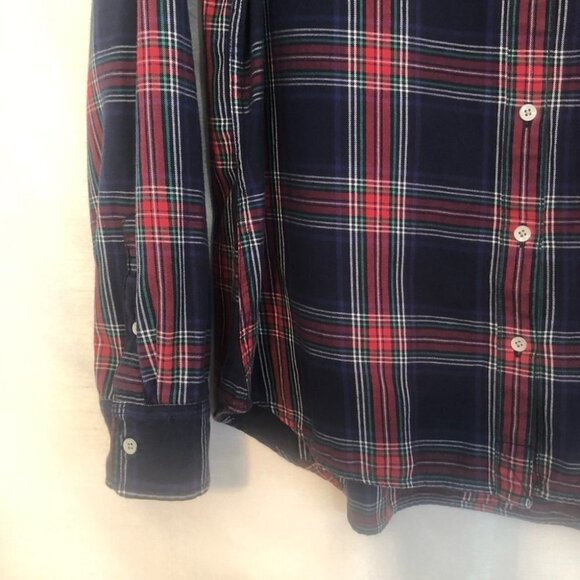 Plaid Button Long Sleeve Cotton Shirt Ladies Large in Navy Blue  / Red Mix - Picture 5 of 7